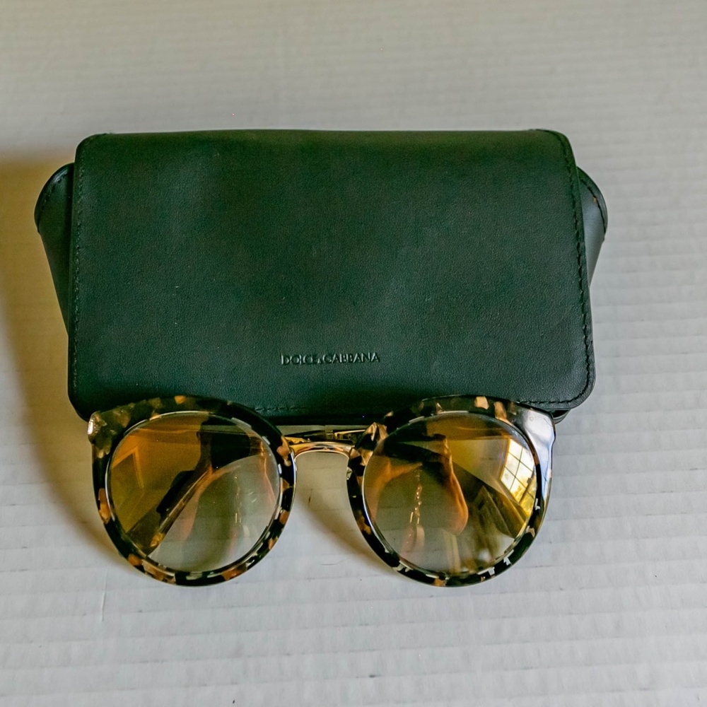 DOLCE & GABBANA Cube Black /Gold & Patterned Round Women's 52 mm Sunglasses - Picture 4 of 14